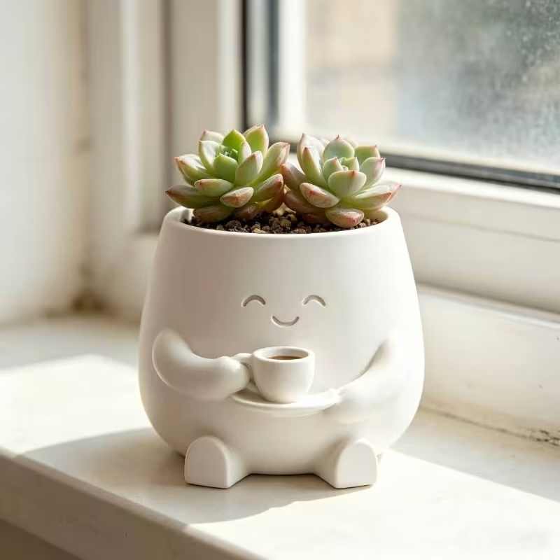 Cactus Mix Pot - 3D-geprint schattig lachend kattenkop bloempotje mini