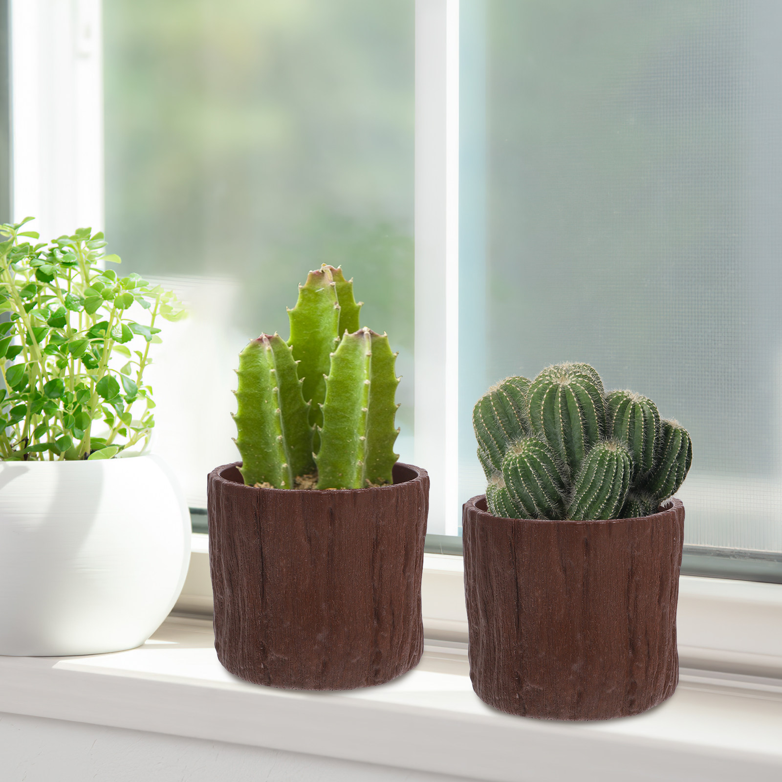 Succulent Arrangement Mini - 4 stuks plastic imitatiehouten bloempotten, rustieke